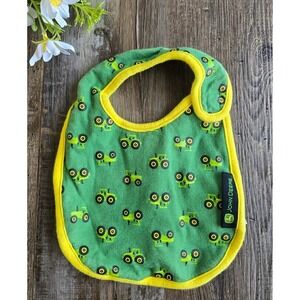 John Deere Baby Bib Green Yellow Tractor Print Closure One Size